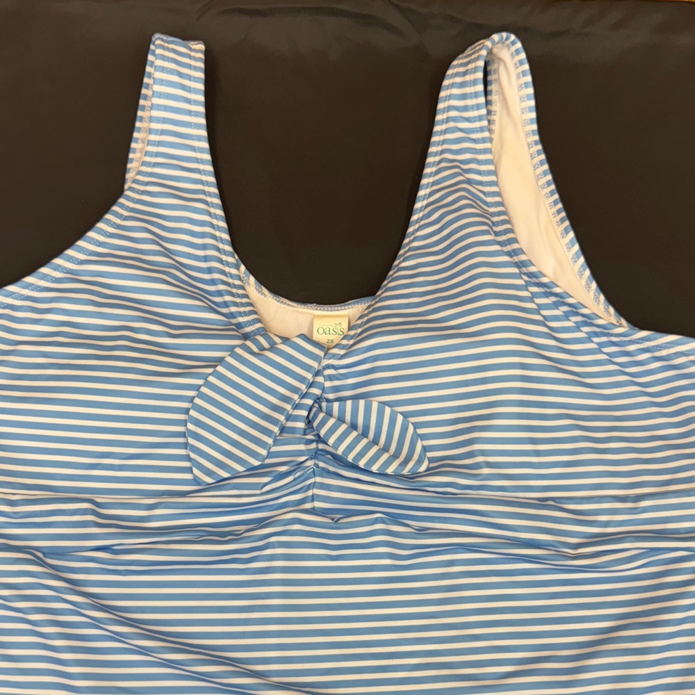 Oasis Blue and White Striped one piece swimsuit plus size 2x new without tags